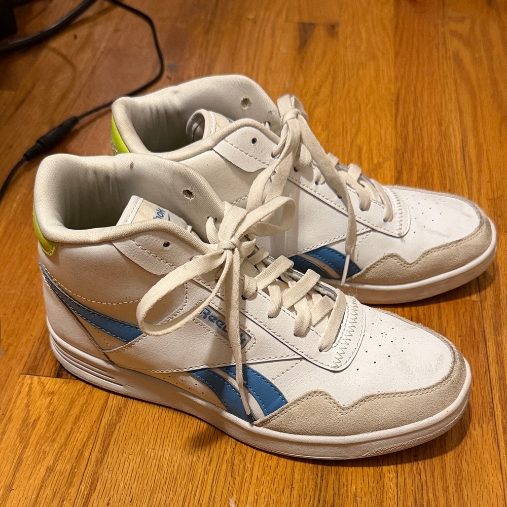 Reebok White and Blue Sneakers with Neon Highlights